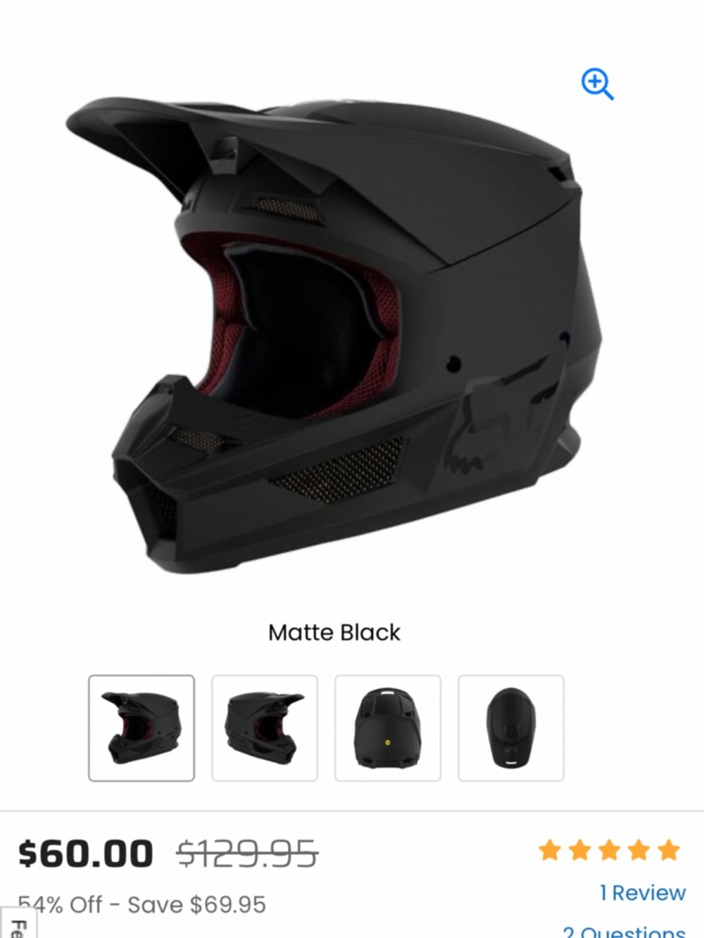 Fox Matte Black Full-Face Helmet with Red Liner